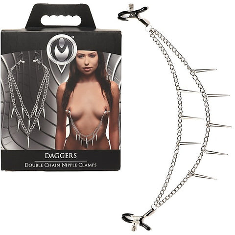 Master Series Daggers Double Chain Nipple Clamps - Nipple and Clit Clamps