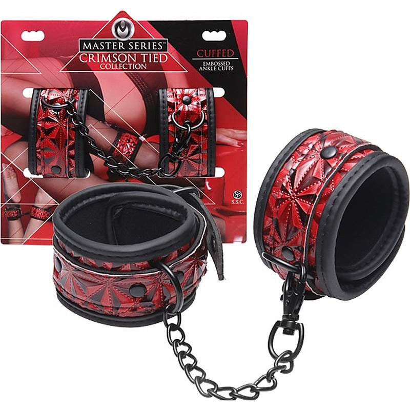 Crimson Tied Embossed Bondage Ankle Cuffs by XR Brands - Cuffs And Restraints