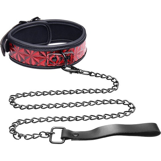 Master Series Crimson Tied Bondage Collar With Leash - Collars and Leads