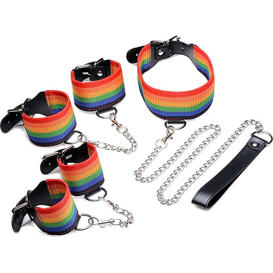 Master Series Kinky Pride Rainbow Bondage Cuff Set - Bondage Kits
