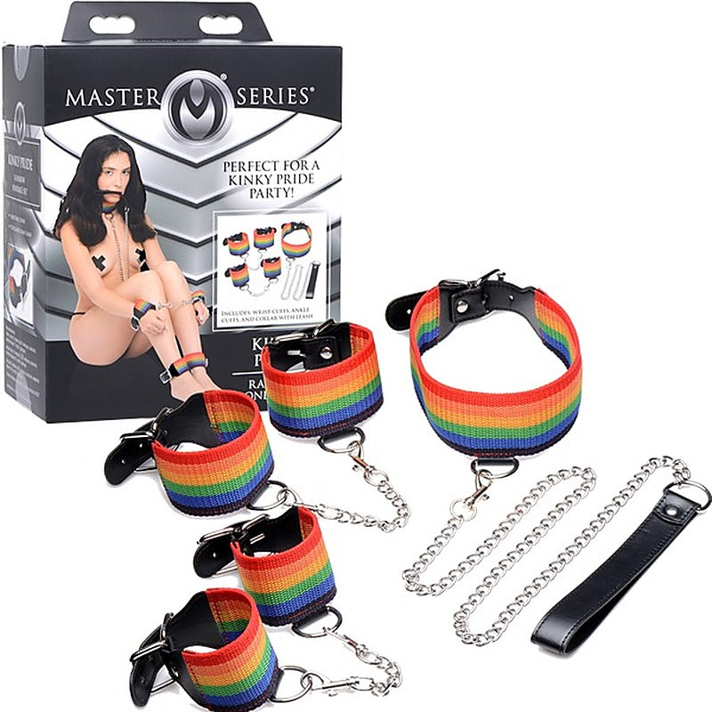 Master Series Kinky Pride Rainbow Bondage Cuff Set - Bondage Kits