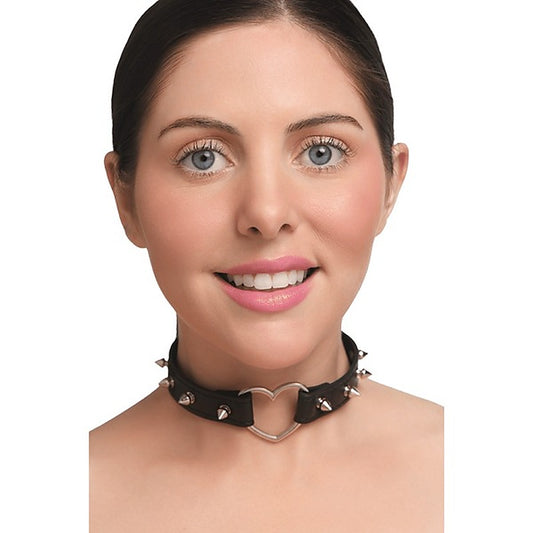 Spiked Heart Bondage Choker by XR Brands - Collars and Leads