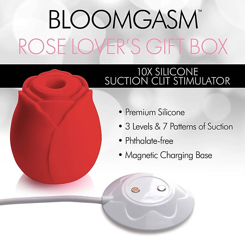 XR Brands The Rose Lovers Clitoral Vibrator Gift Box with Multiple Rings - Clit Ticklers and Pulsators