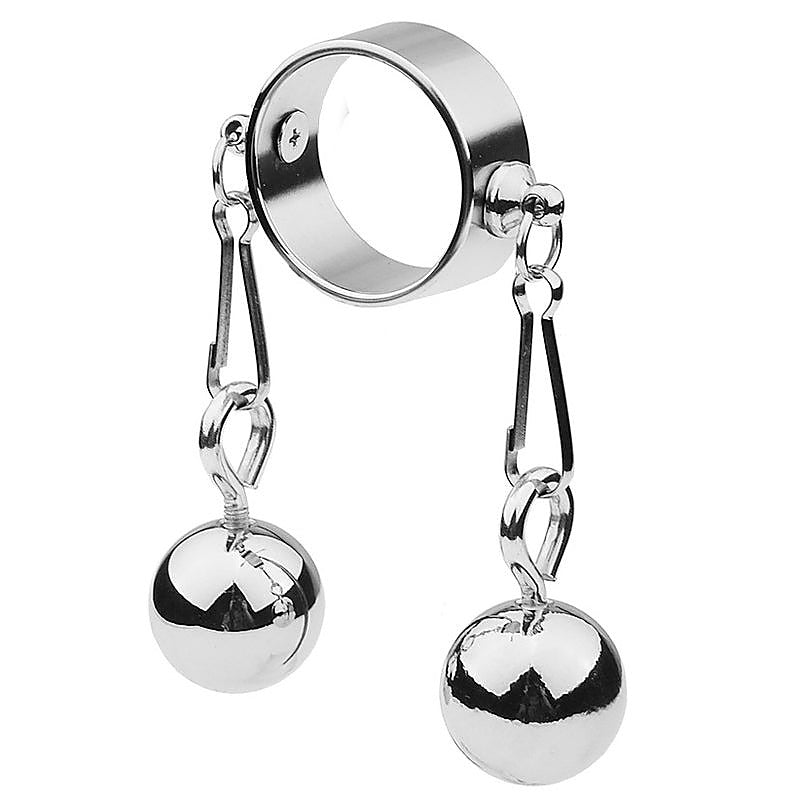 Bondage Play Penis Ring With Balls – Short by BDStyle - Steel Cock Rings