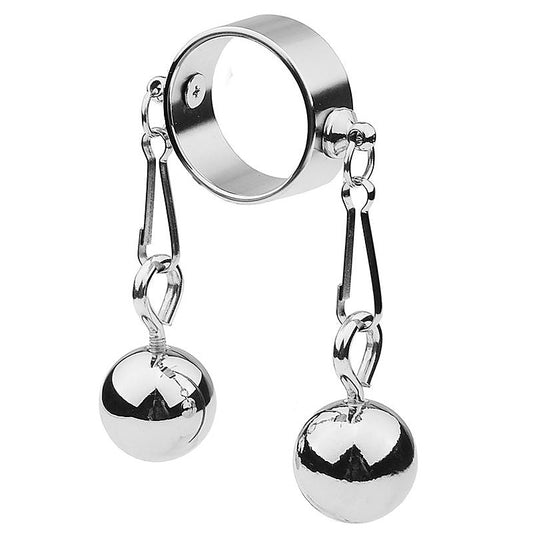 Bondage Play Penis Ring With Balls – Short by BDStyle - Steel Cock Rings