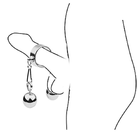 Bondage Play Penis Ring With Balls – Short by BDStyle - Steel Cock Rings