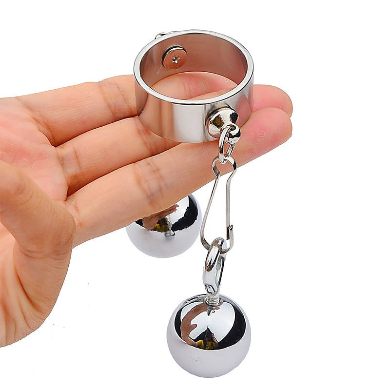 Bondage Play Penis Ring With Balls – Short by BDStyle - Steel Cock Rings
