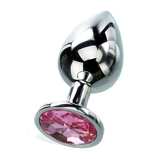 Silver Metal Butt Plug with Pink Gem Base by Adam & Eve - Butt Plugs