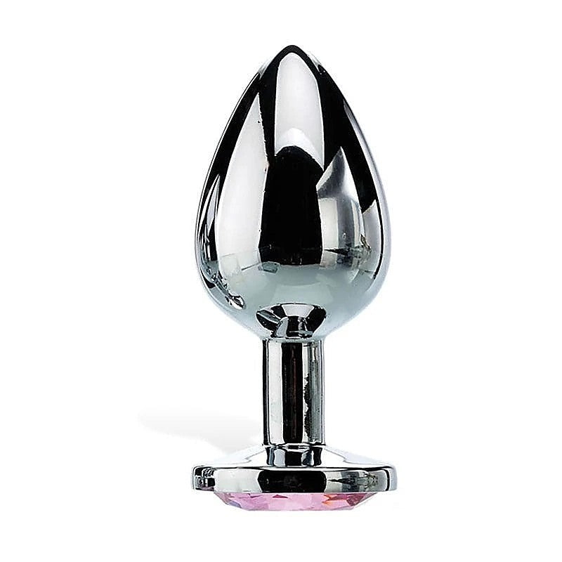 Silver Metal Butt Plug with Pink Gem Base by Adam & Eve - Butt Plugs