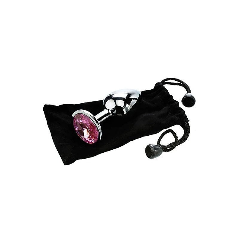 Silver Metal Butt Plug with Pink Gem Base by Adam & Eve - Butt Plugs