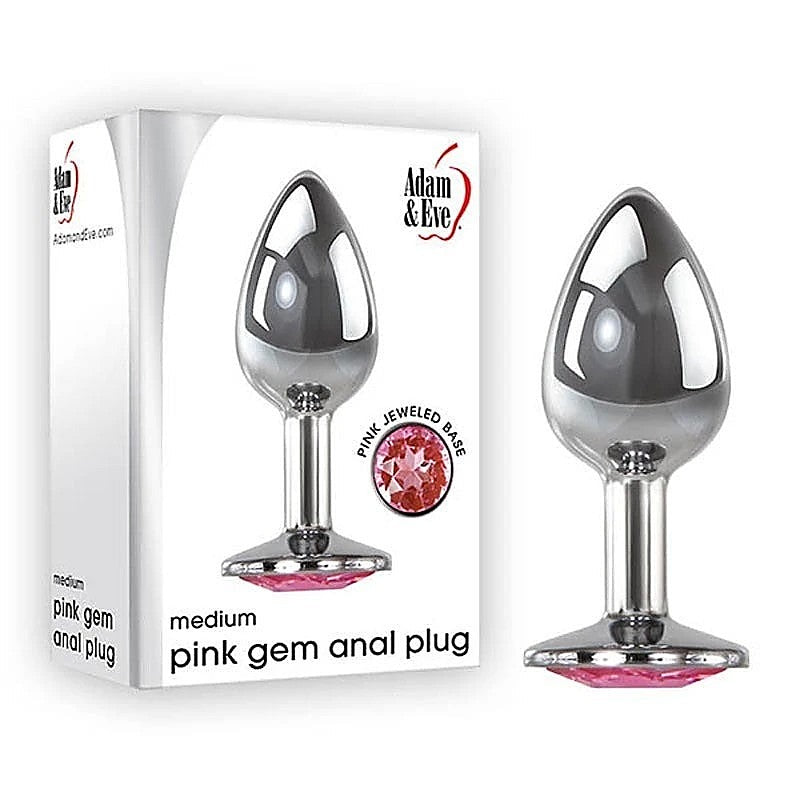 Silver Metal Butt Plug with Pink Gem Base by Adam & Eve - Butt Plugs