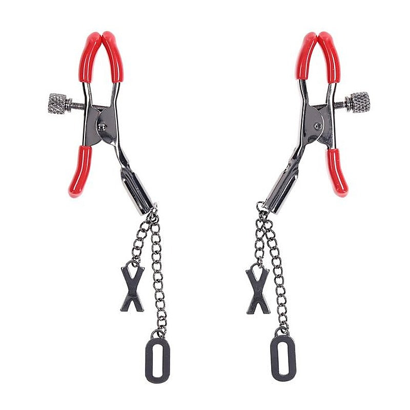S&M Exs & Ohs Tipped Metal Nipple Clamps by Sportsheets - Nipple and Clit Clamps