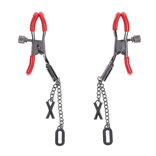 S&M Exs & Ohs Tipped Metal Nipple Clamps by Sportsheets - Nipple and Clit Clamps