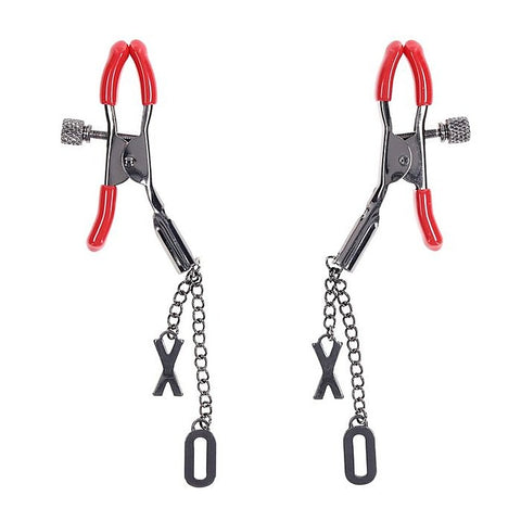 S&M Exs & Ohs Tipped Metal Nipple Clamps by Sportsheets - Nipple and Clit Clamps