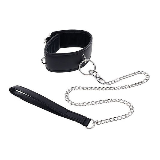EDGE Black Neck Restraint with Metal Leash by Sportsheets - Collars and Leads