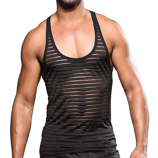 Mens Mesh Stripe Tee Black by Andrew Christian - His Fetish