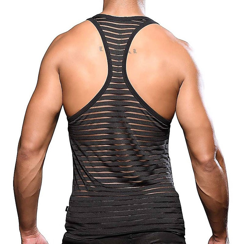 Mens Mesh Stripe Tee Black by Andrew Christian - His Fetish