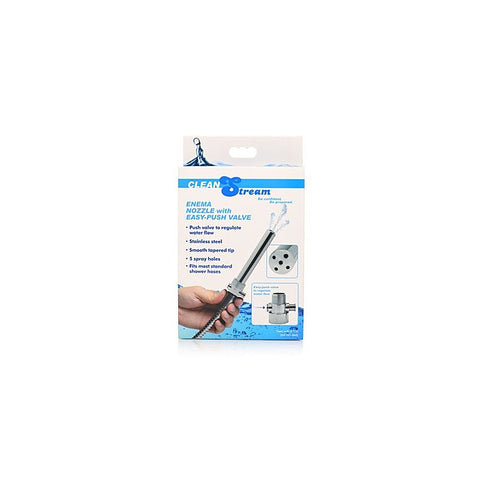 XR Brands CleanStream Enema Nozzle With Push Valve Medical Grade Steel - Enemas and Douches
