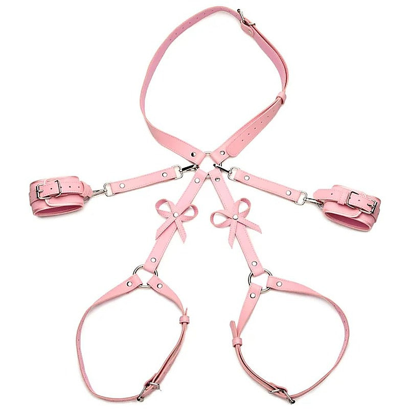 PU Faux Leather Bondage Harness with Bows by XR Brands - Cuffs And Restraints