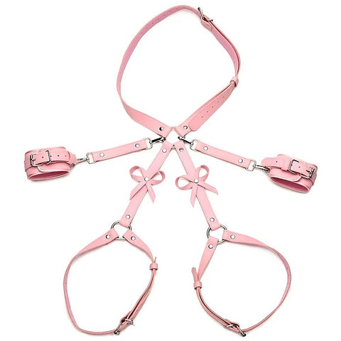 PU Faux Leather Bondage Harness with Bows by XR Brands - Cuffs And Restraints