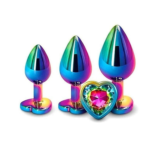 Rainbow Heart Shape Metal Anal Plug Set by Adam & Eve - Butt Plugs