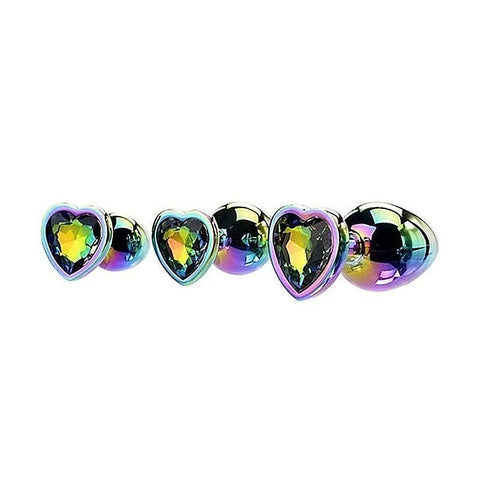 Adam & Eve Rainbow Heart Shape Metal Anal Plug Set Temperature Play - Butt Plugs