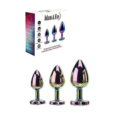 Adam & Eve Rainbow Heart Shape Metal Anal Plug Set Temperature Play - Butt Plugs