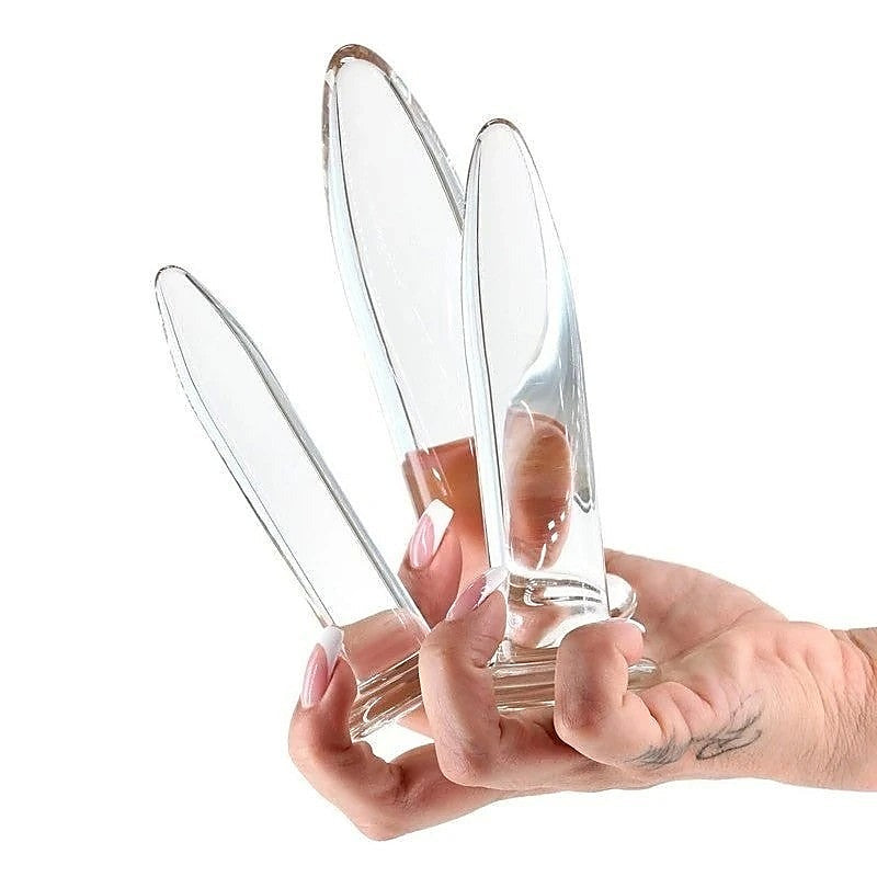 NS Novelties Crystal 3 Piece Anal Trainer Kit Clear Progressive Glass Training - Butt Plugs