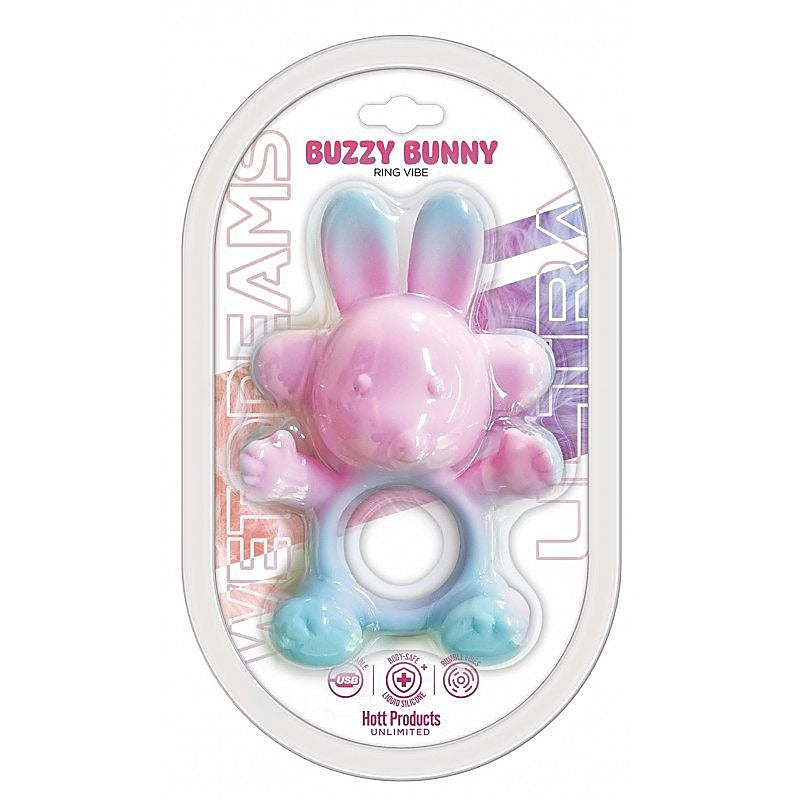 Hott Products Wet Dreams Ultra Buzzy Bunny Mens Cock Ring with 20 Vibration Modes - Vibrating Cock Rings