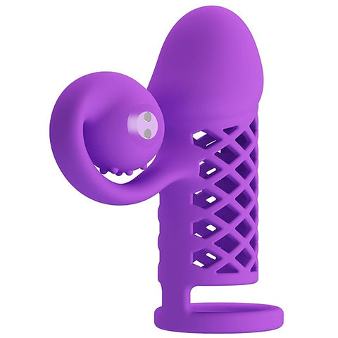Baile Pretty Love Rechargeable Harden Cock Sleeve Purple with Vibrating Tip - Penis Sleeves and Extenders
