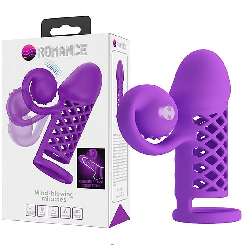 Baile Pretty Love Rechargeable Harden Cock Sleeve Purple with Vibrating Tip - Penis Sleeves and Extenders