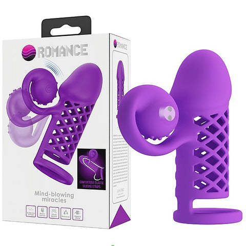 Baile Pretty Love Rechargeable Harden Cock Sleeve Purple with Vibrating Tip - Penis Sleeves and Extenders