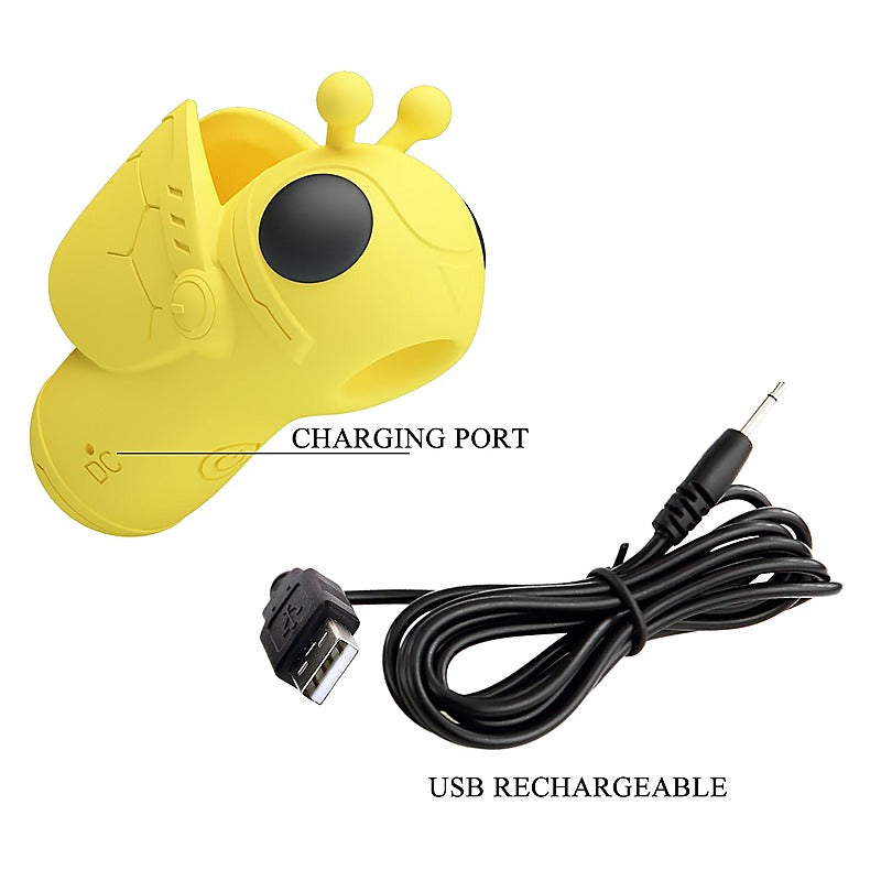 Baile Pretty Love Magic Bee Rechargeable Finger Vibrator Yellow Finger Ring - Finger and Tongue Vibrators