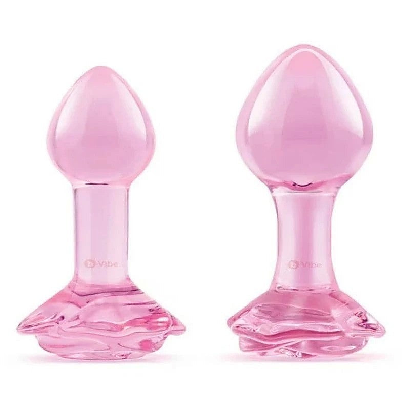 Pink Roses Glass Anal Plug Training Set by B-Vibe - Butt Plugs
