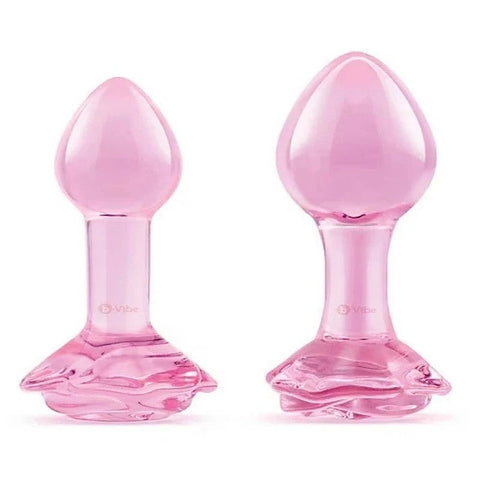 Pink Roses Glass Anal Plug Training Set by B-Vibe - Butt Plugs