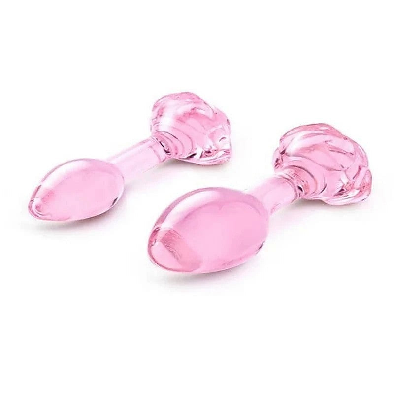 Pink Roses Glass Anal Plug Training Set by B-Vibe - Butt Plugs
