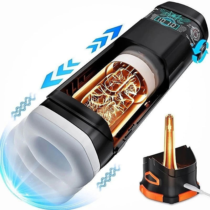 Topco CyberSkin The Titan Thrusting & Vibrating Masturbator Black Triple Action - Masturbators and Strokers