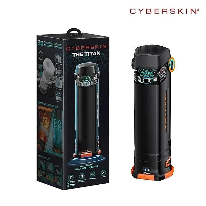 Topco CyberSkin The Titan Thrusting & Vibrating Masturbator Black Triple Action - Masturbators and Strokers