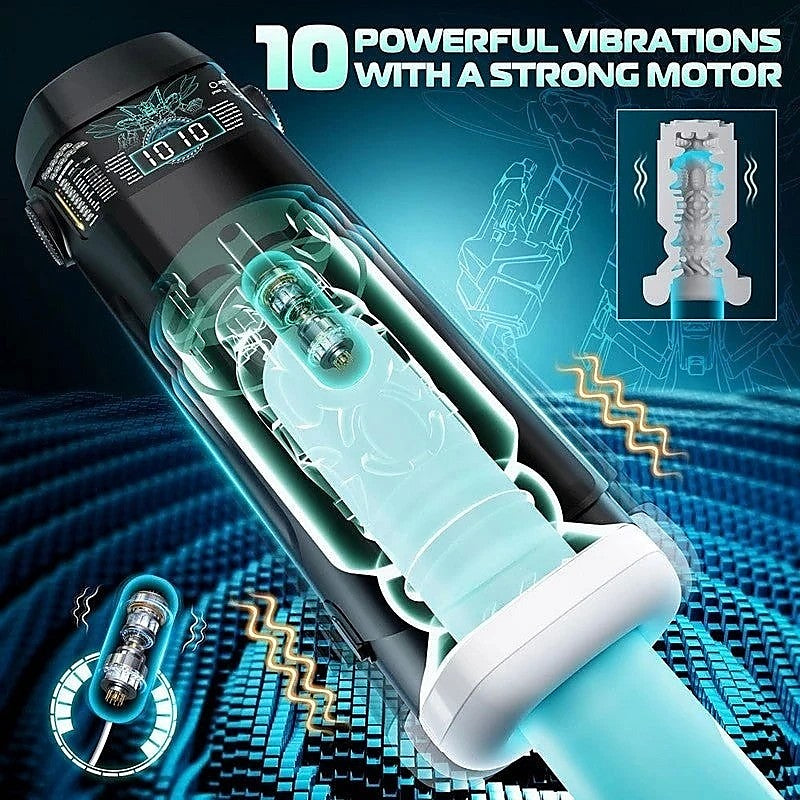 Topco CyberSkin The Titan Thrusting & Vibrating Masturbator Black Triple Action - Masturbators and Strokers
