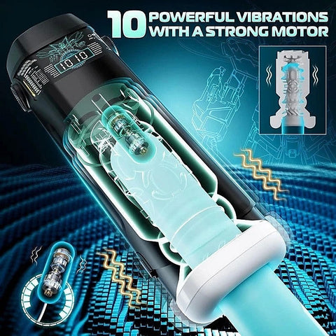 Topco CyberSkin The Titan Thrusting & Vibrating Masturbator Black Triple Action - Masturbators and Strokers