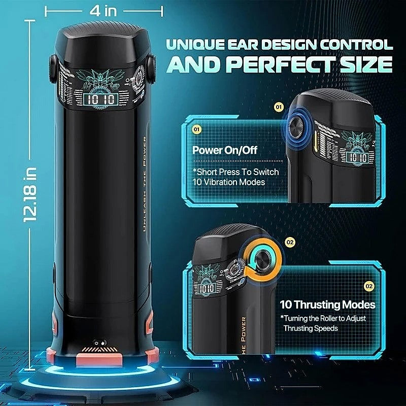 Topco CyberSkin The Titan Thrusting & Vibrating Masturbator Black Triple Action - Masturbators and Strokers