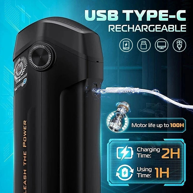 Topco CyberSkin The Titan Thrusting & Vibrating Masturbator Black Triple Action - Masturbators and Strokers