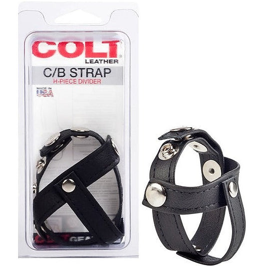 Colt Leather Cock and Ball Strap H-Piece Divider - Stretchy Cock Rings