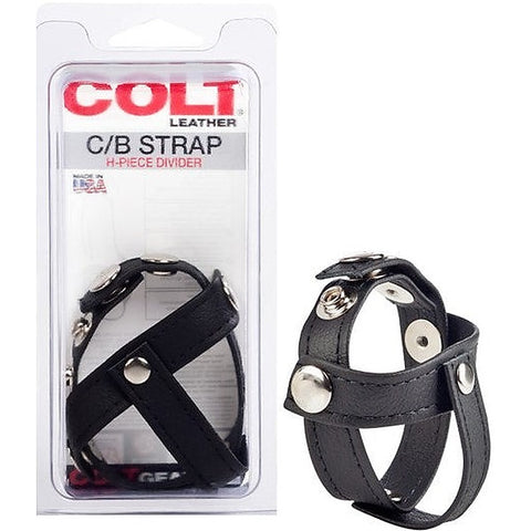 Colt Leather Cock and Ball Strap H-Piece Divider - Stretchy Cock Rings