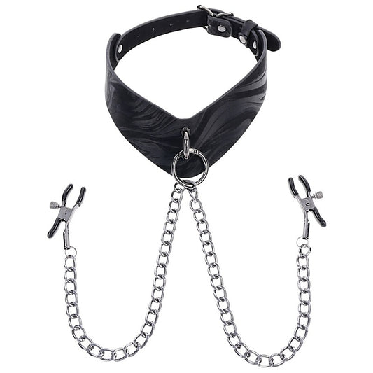 Velvet Noir Collar and Removable Clamps by Sportsheets - Collars and Leads