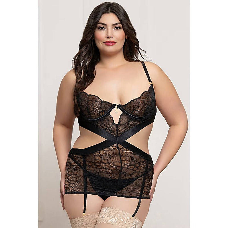2 Piece Lace and Satin Chemise Set by Seven 'til Midnight - BabyDolls And Chemises