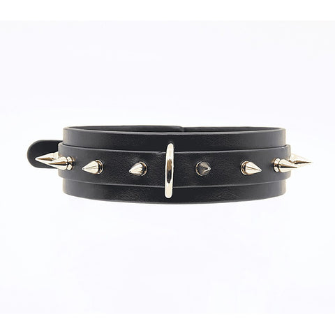 Spiked Faux Leather Bondage Collar by Love In Leather - Collars and Leads