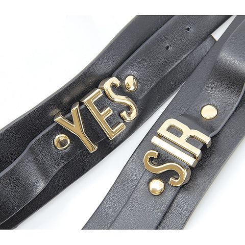 Yes Sir Faux Leather Wrist Cuffs by Love In Leather - Cuffs And Restraints