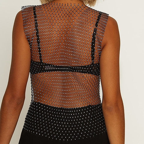 Premium Diamante Studded Mesh Net Top by Muse - Her Fetish