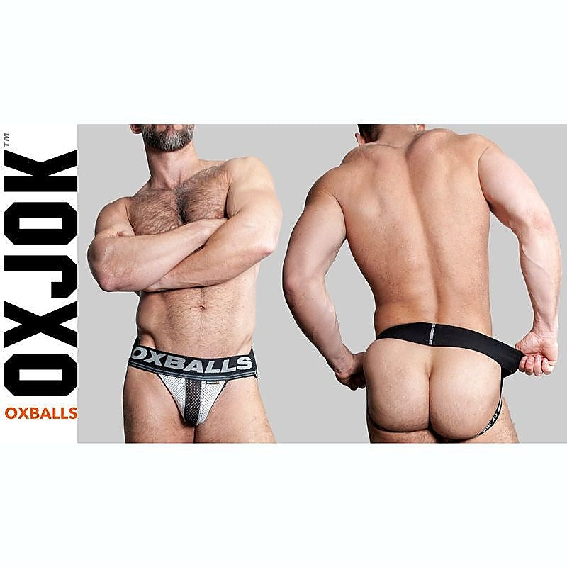 OxBalls Airmesh Swagger Mens Jockstrap Ice White with Cock Ring Enhancement - Jocks and G-Strings